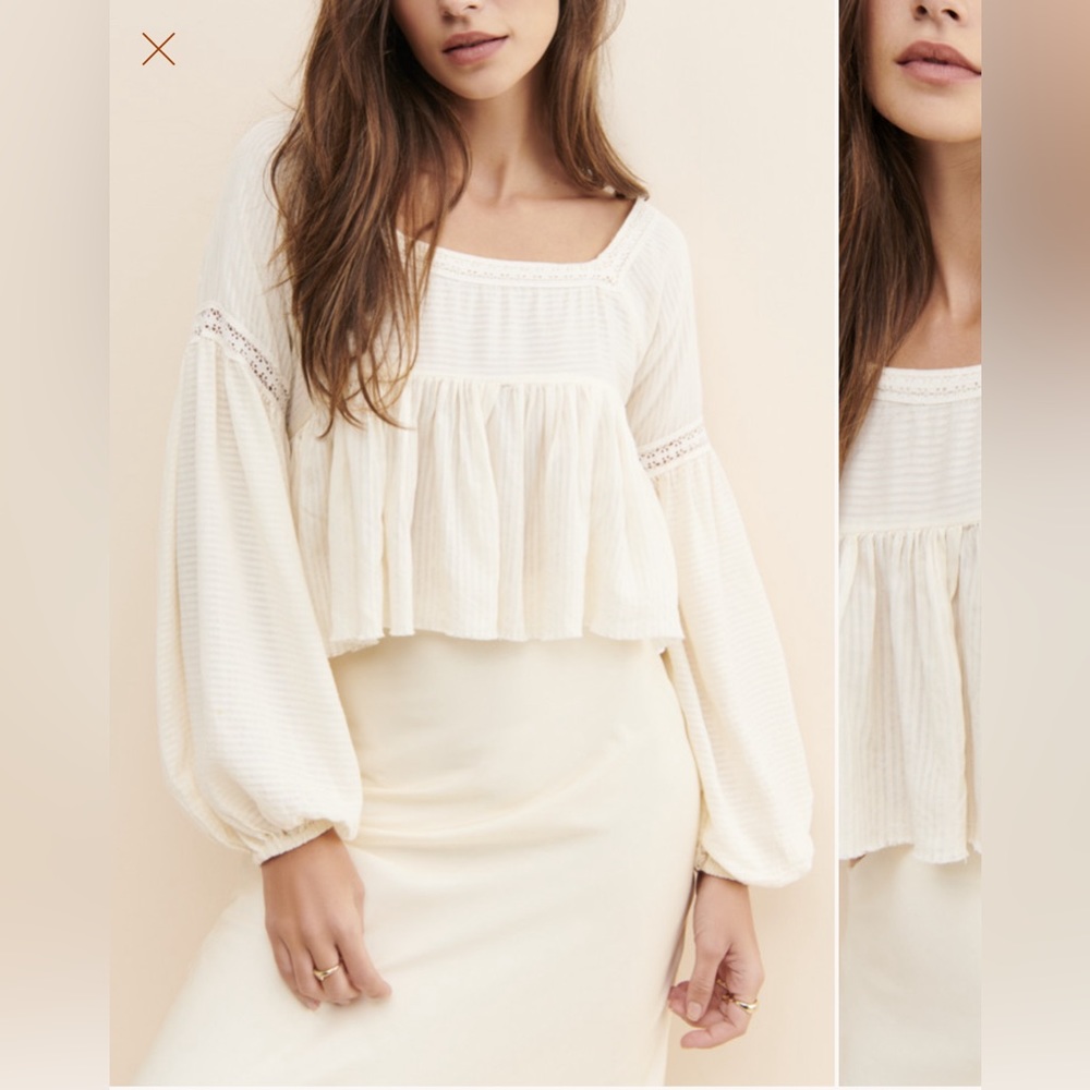 Thea Long Sleeve Peplum Blouse - Cream